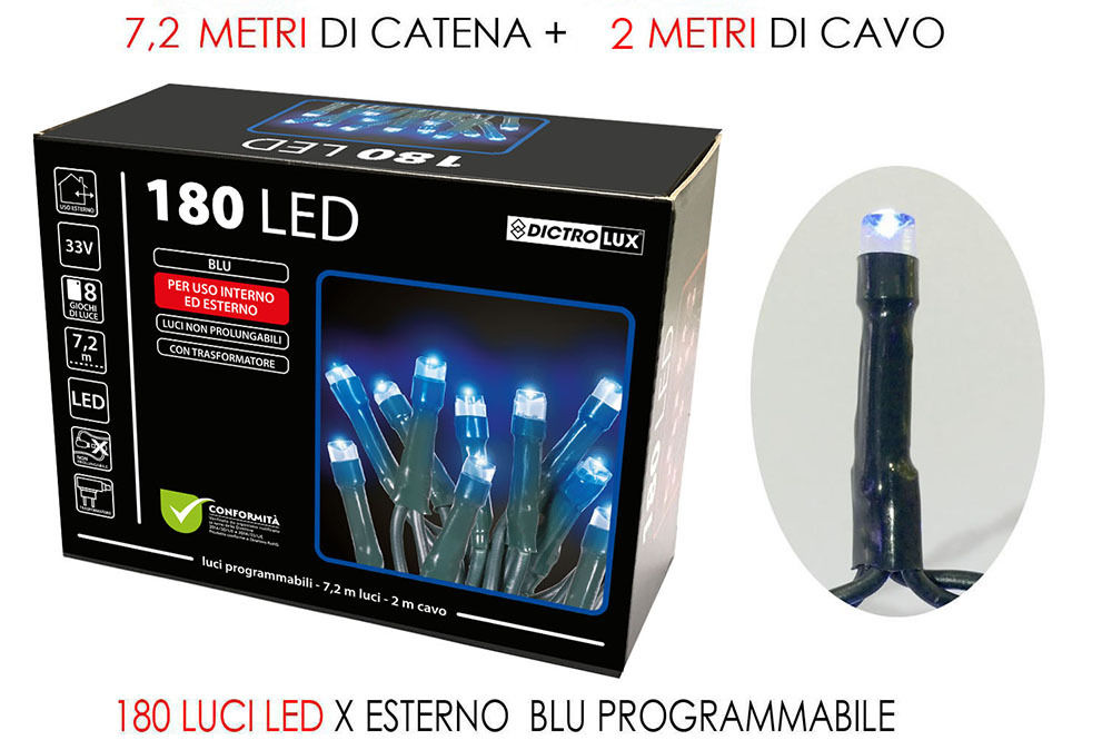 180 LUCI LED  BLU X ESTERNO PROGRAMM.Happy Casa