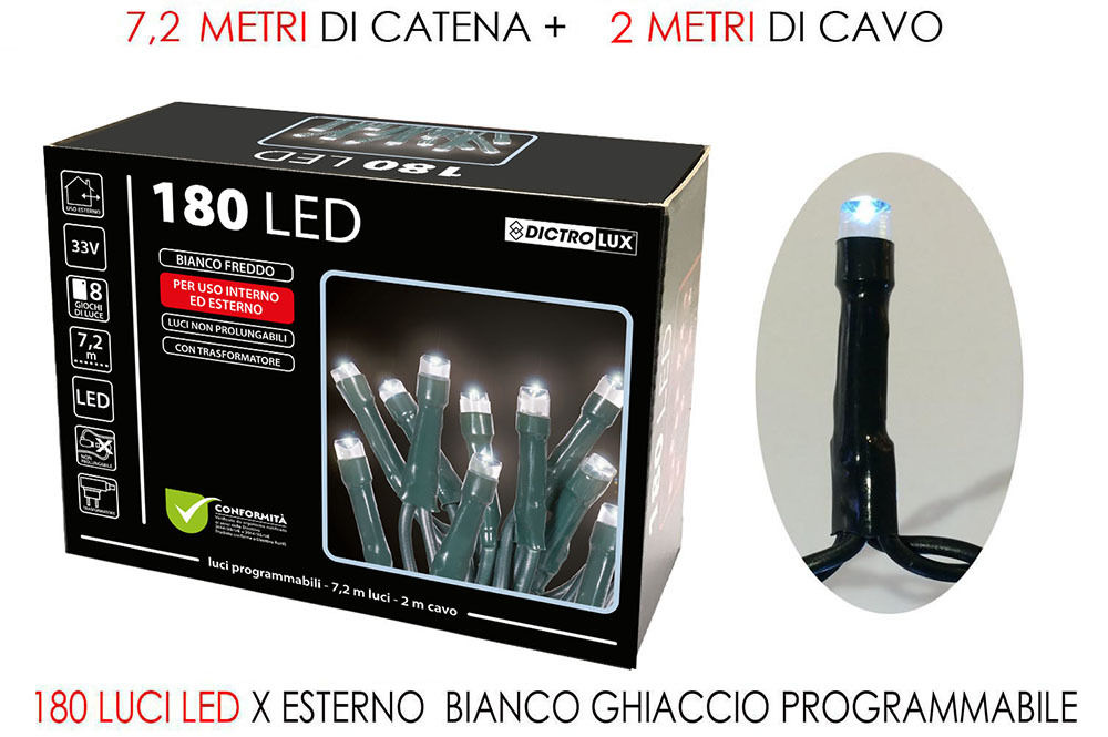 180 LUCI LED BIANCO GHIACCIO X EST. PROGHappy Casa