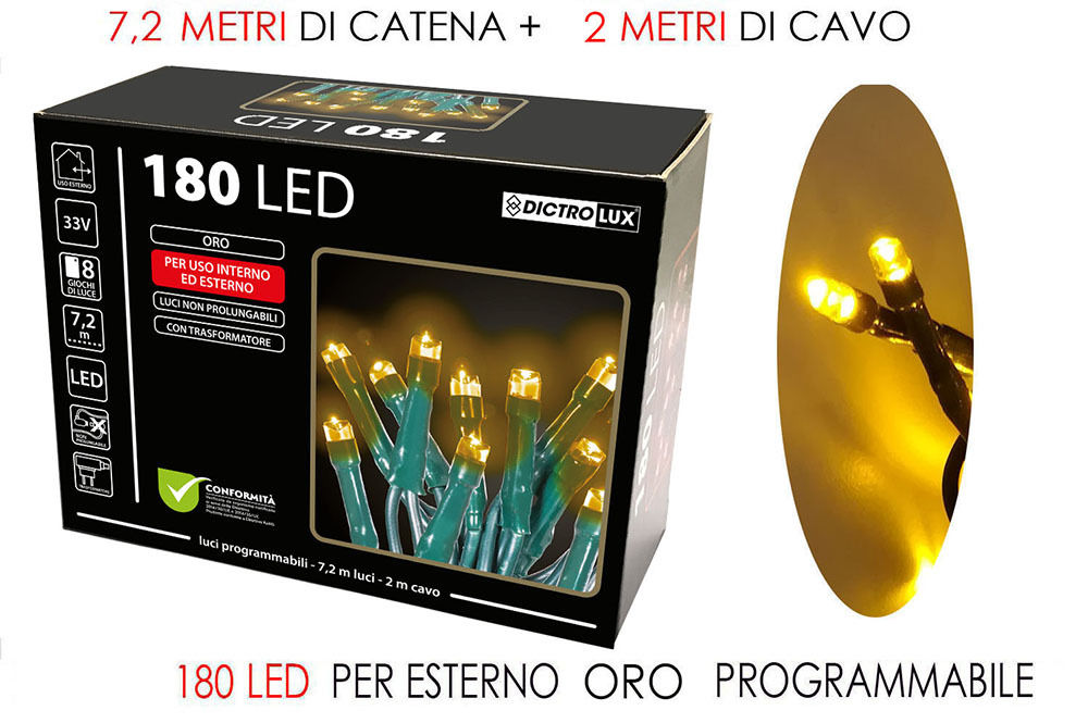 180 LUCI LED ORO X EST. PROGRAMMABILIHappy Casa