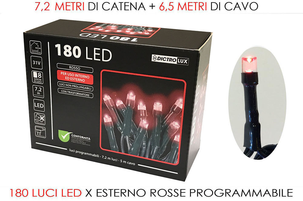 180 LUCI LED ROSSE X ESTERNO  PROGRAMM.Happy Casa