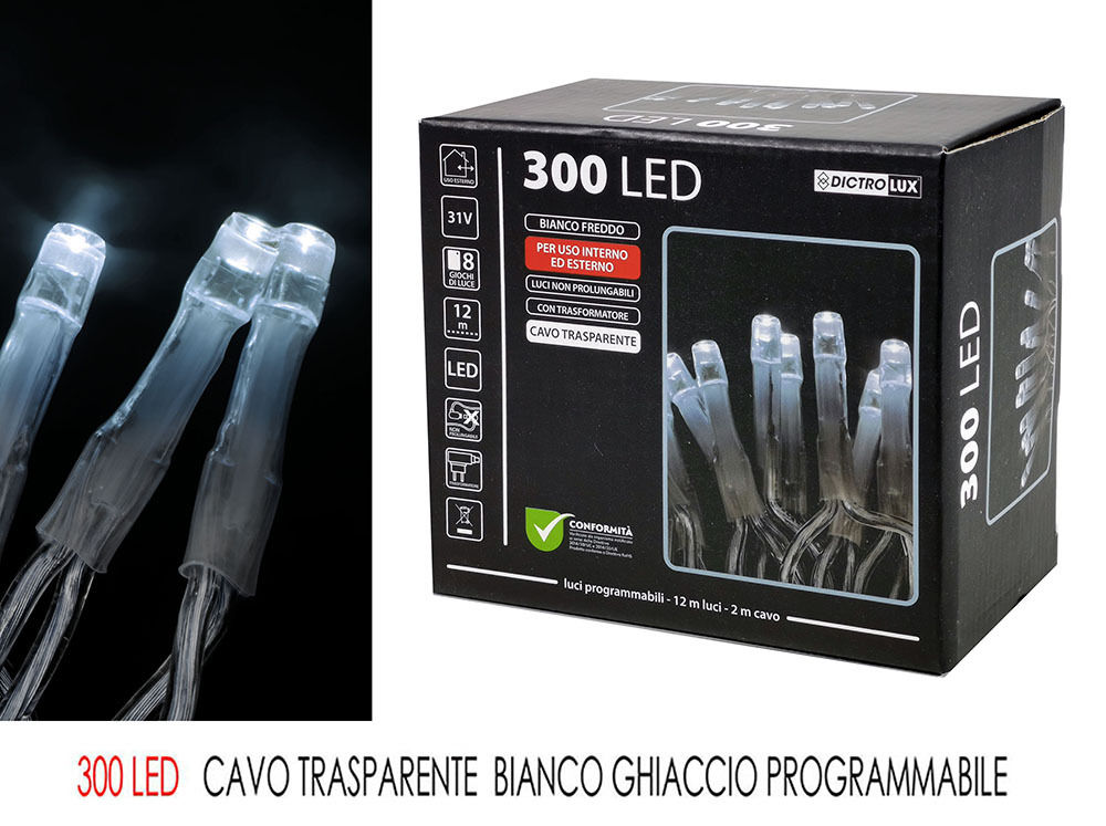 300 LED BIANCO GHIACCIO X EST CAVO TRASPHappy Casa