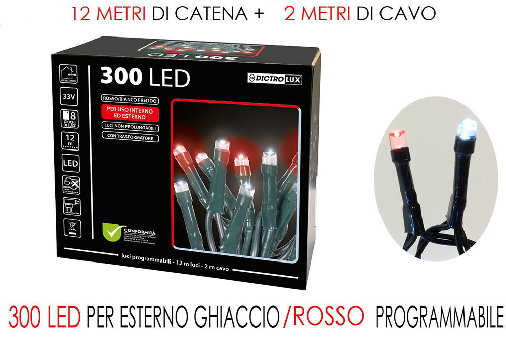 300 LUCI LED GHIAC/ROSSO X EST.  PRHappy Casa