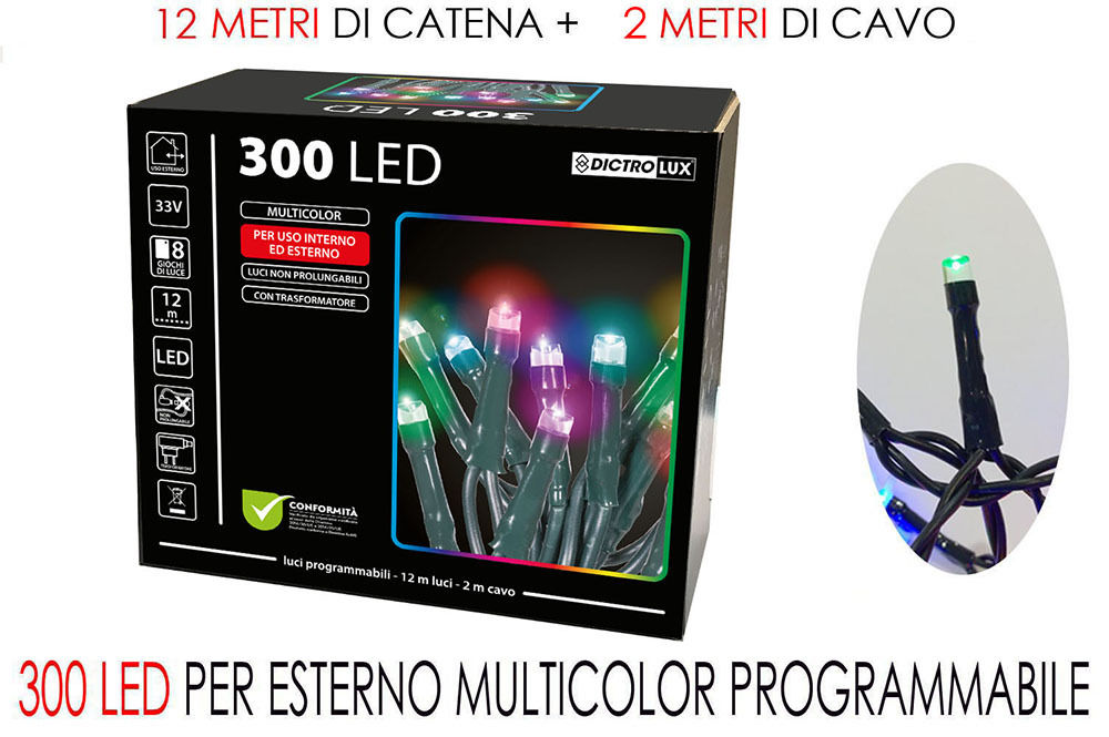 300 LUCI LED MULTIC X ESTERNO  PROG.Happy Casa
