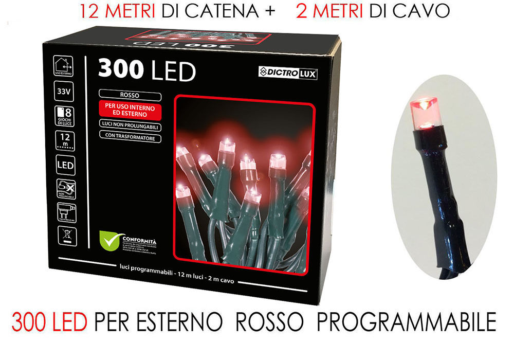 300 LUCI LED ROSSE X EST.PROGRAMM.Happy Casa