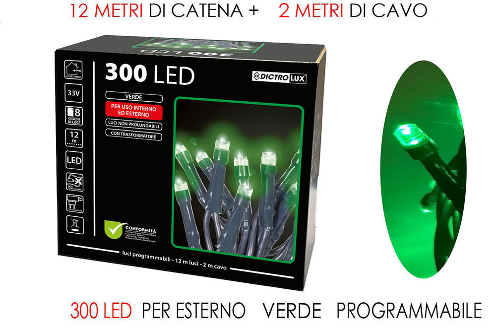300 LUCI LED VERDE X EST. PROGRAMMABILIHappy Casa