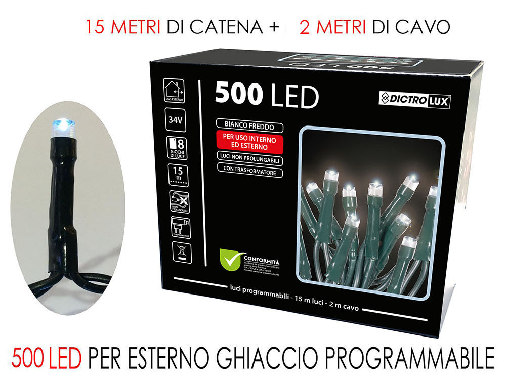 500 LUCI LED BIANCO GHIACCIO X EST. PR.Happy Casa
