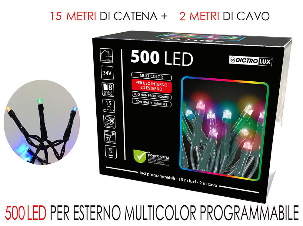 500 LUCI LED MULTICOLOR X ESTERNO PR.Happy Casa