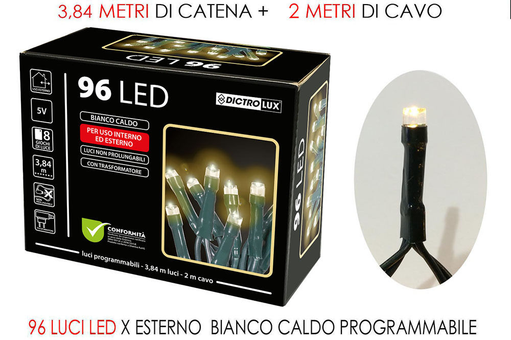 96 LUCI LED BIANCO CALDO X ESTERNO  PROGHappy Casa