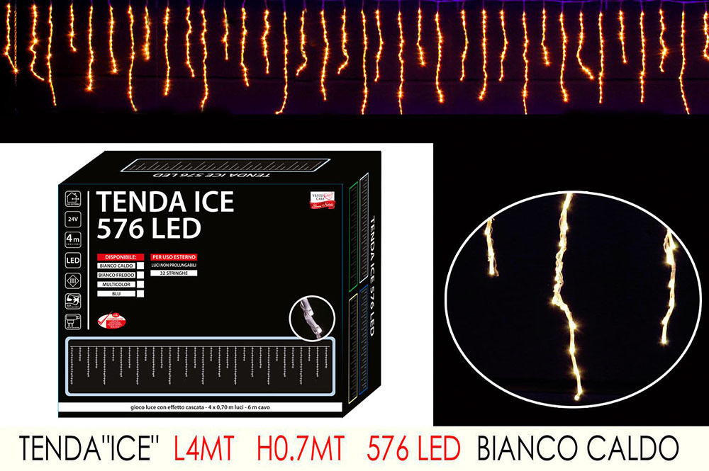 TENDA ICE  C/576LED BIA CALD  4MT LX0.7MHappy Casa