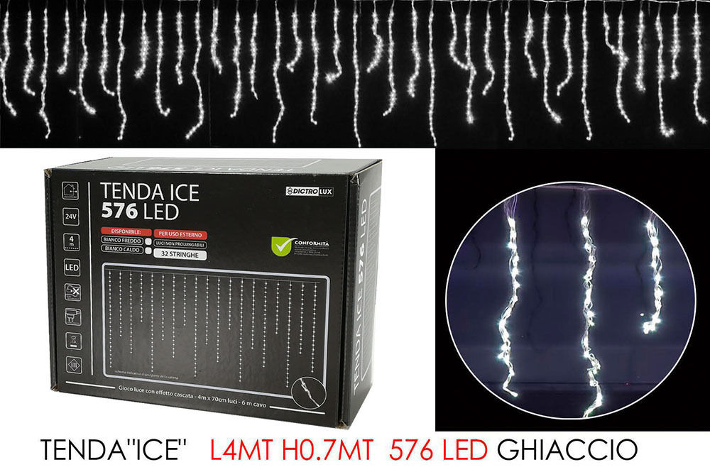TENDA ICE  C/576LED GHIAC. 4MT LX0.7MT HHappy Casa