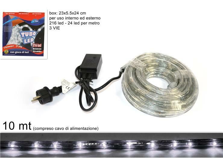 TUBO LED 10MT 3VIE BIANCO FREDDO 24 LUCI/MJH-LED-CDue Esse