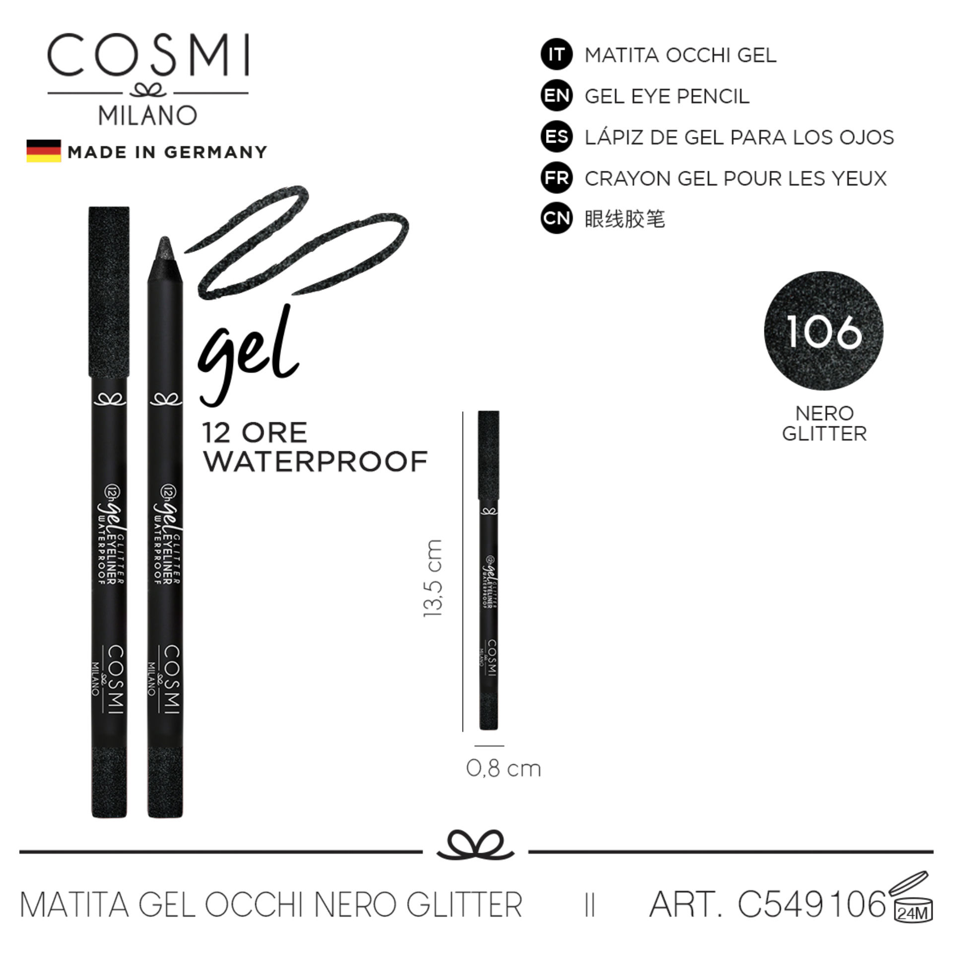 COSMI MATITA GEL OCCHI N.106 NERO GLITTERCosmi