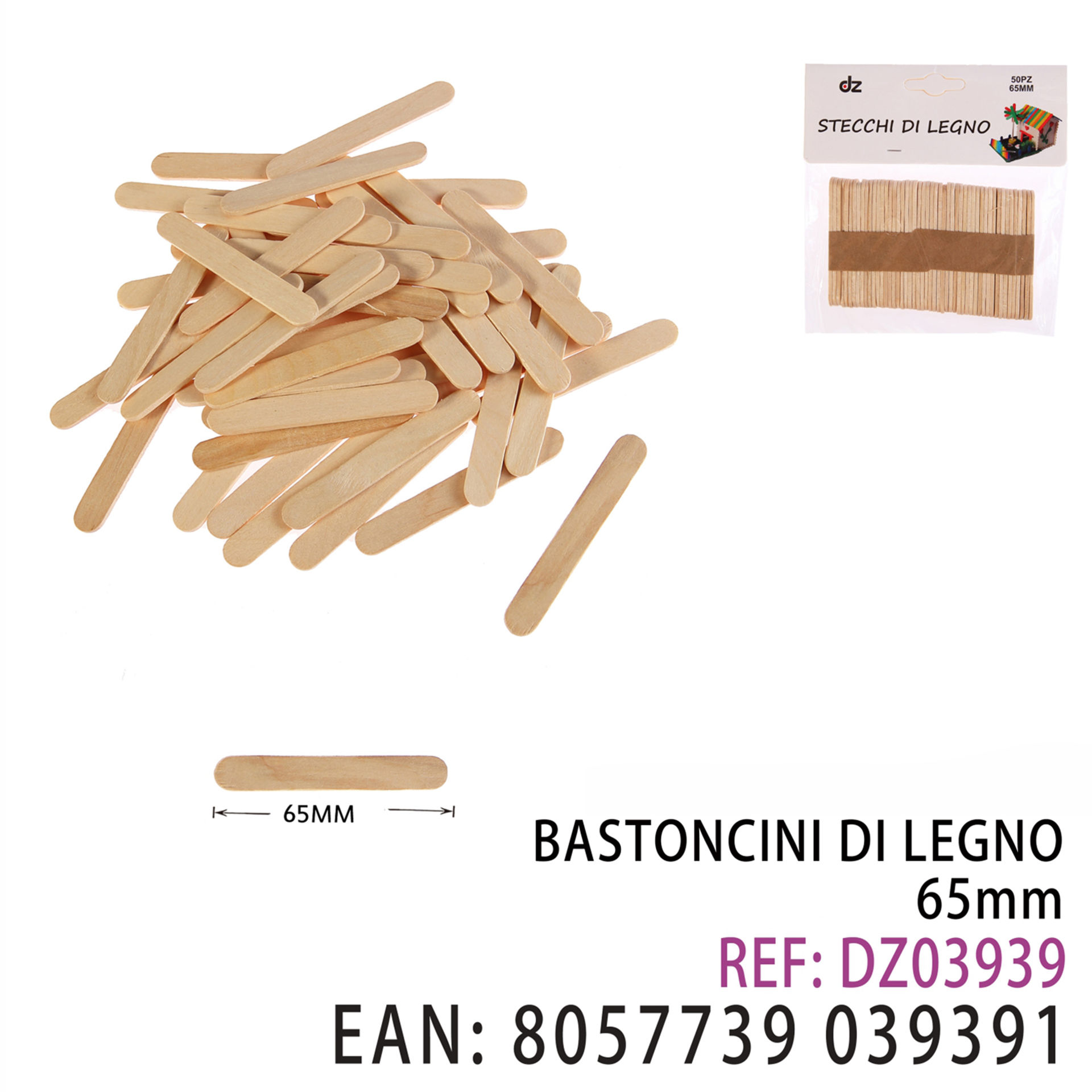 BASTONCINI DI LEGNO 65MMDz