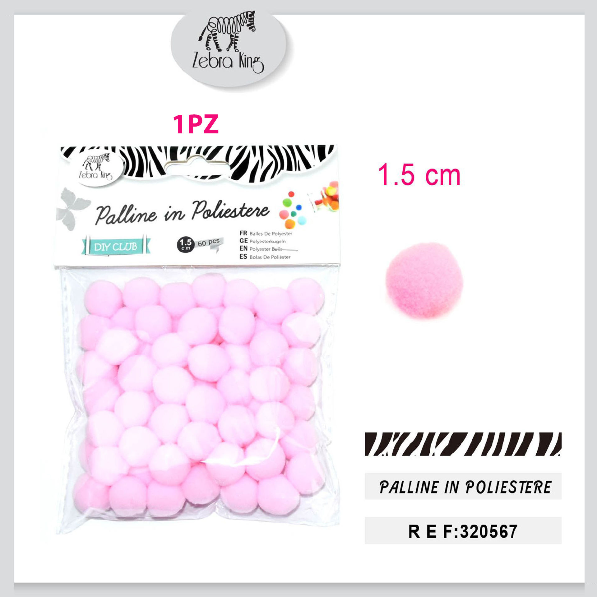 PALLINE IN POLIESTERE ROSA 1.5CM/60PC