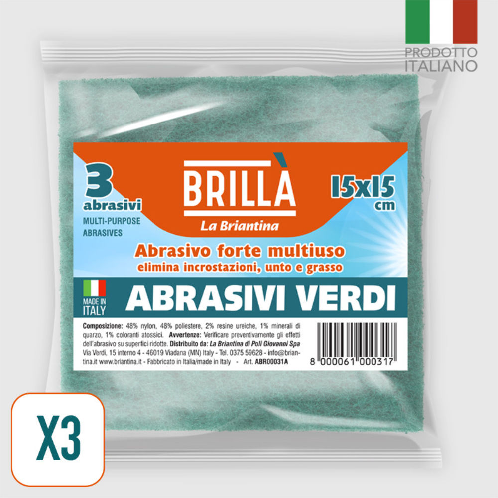 SPUGNA ABRASIVA VERDE 15x15CM - 3PZBriantina