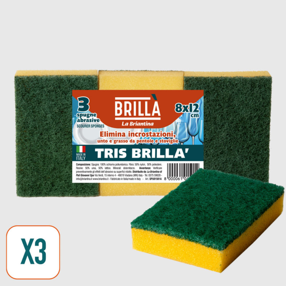 SPUGNE ABRASIVE TRIS 8x12CM - 3PZBriantina