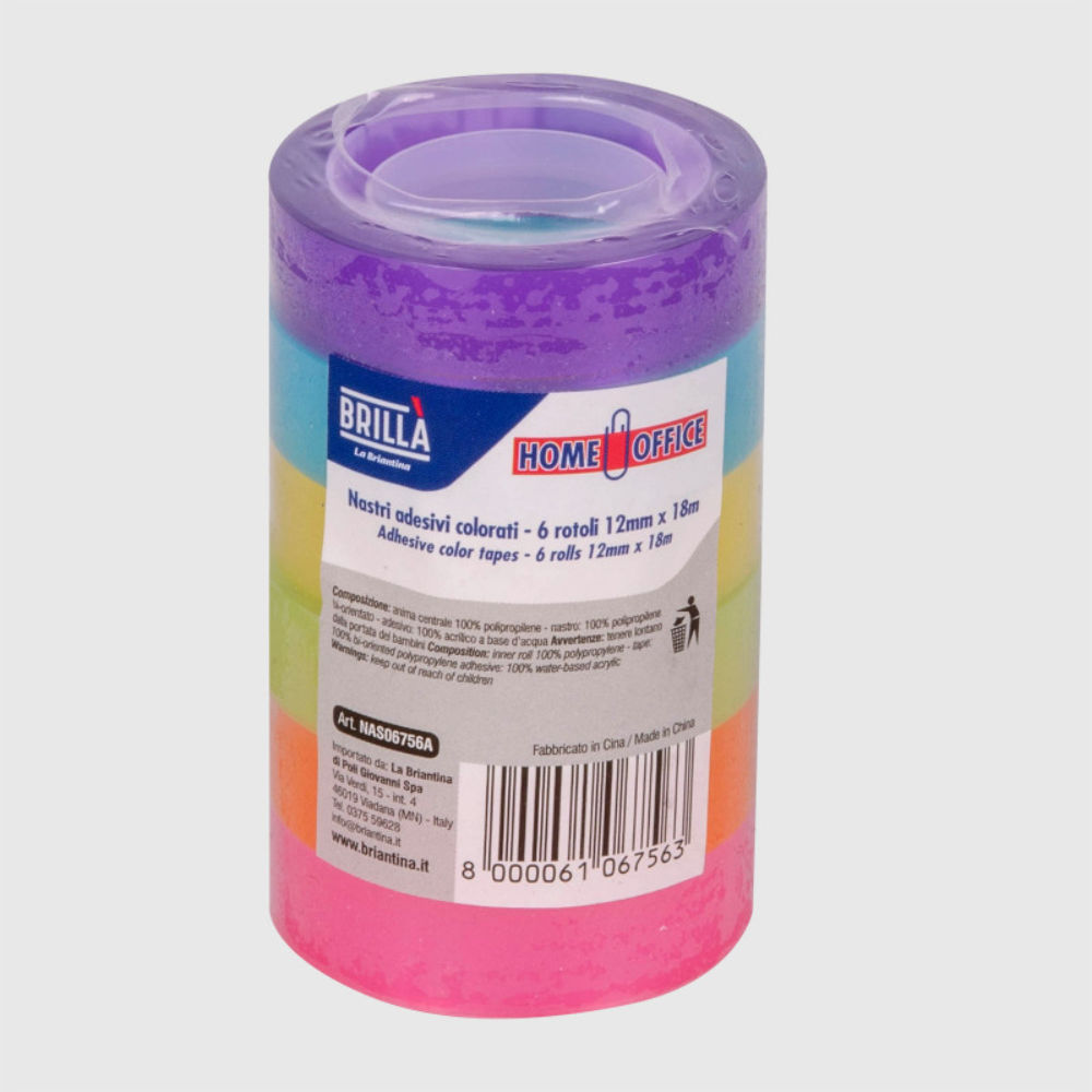 NASTRI ADESIVI COLORATI 6 PZ 12 MMX18 METRIMp