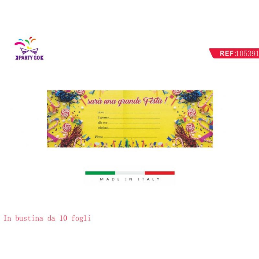 BIGLIETTI DI INVITO FESTE - GIALLO - 10PZParty Go