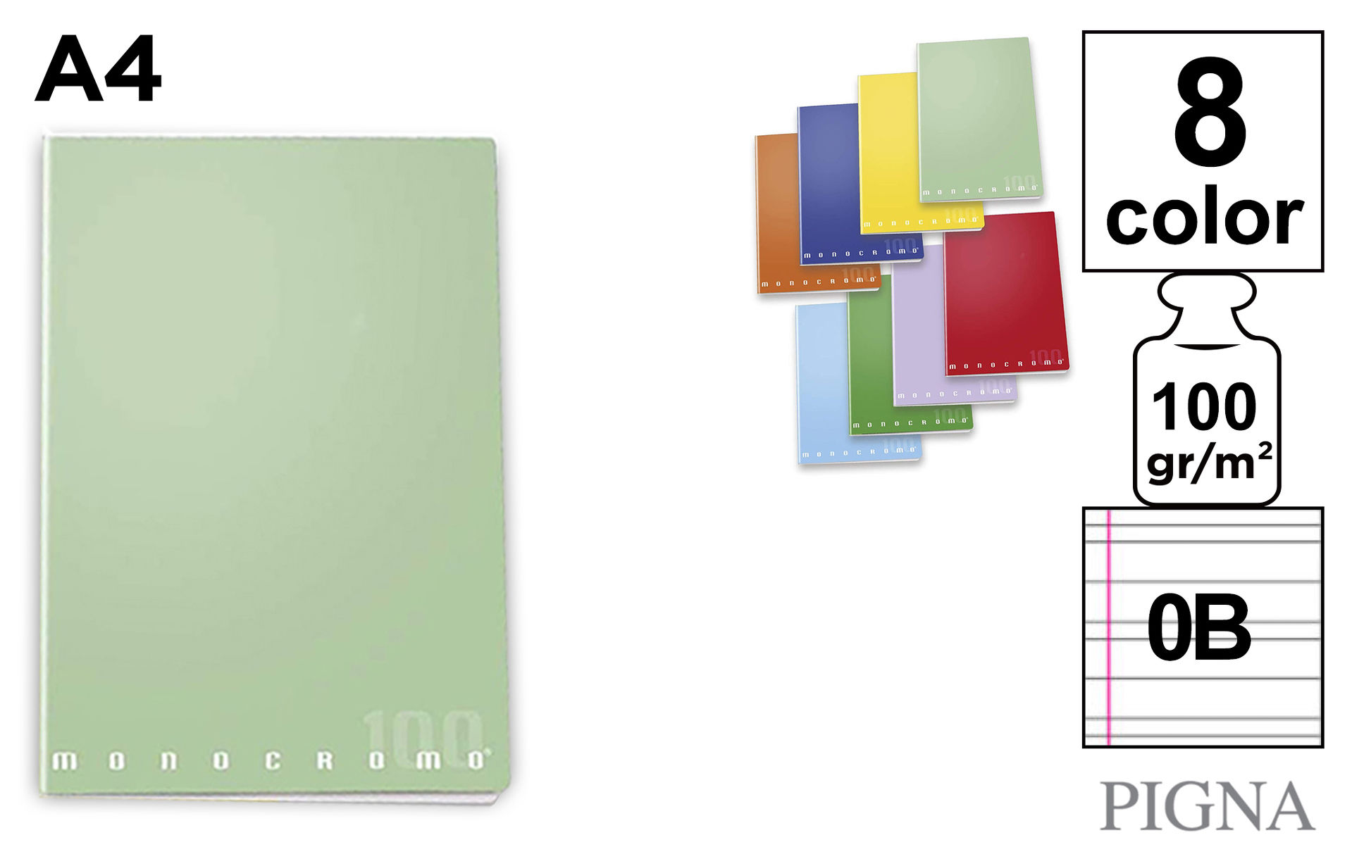 QUADERNO  MAXI MONOCROMO 38FF/SH 100 GR A4 0BPigna