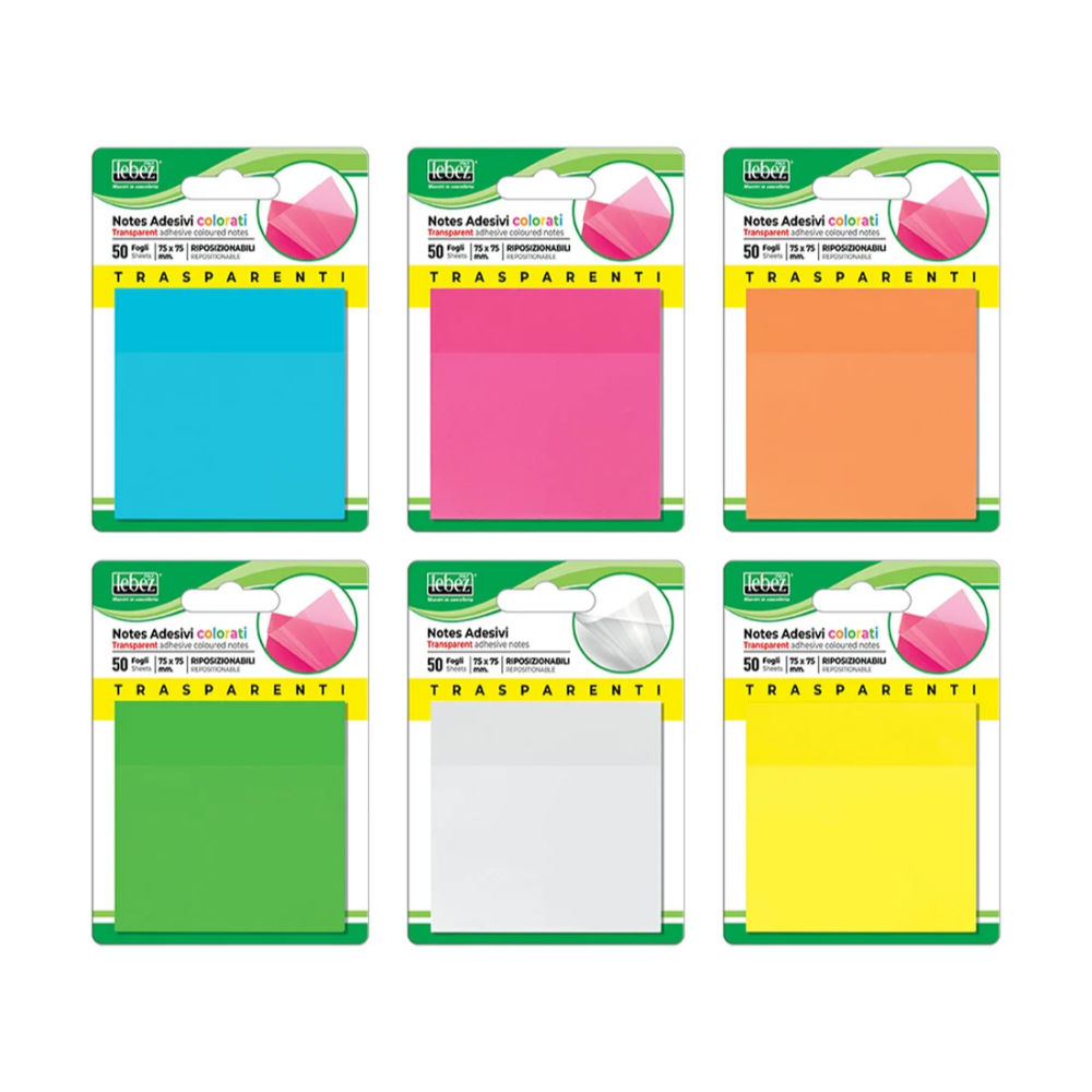 MEMO STICK TRASPARENTE 75X75MM ASSORTITI 50FGLebez