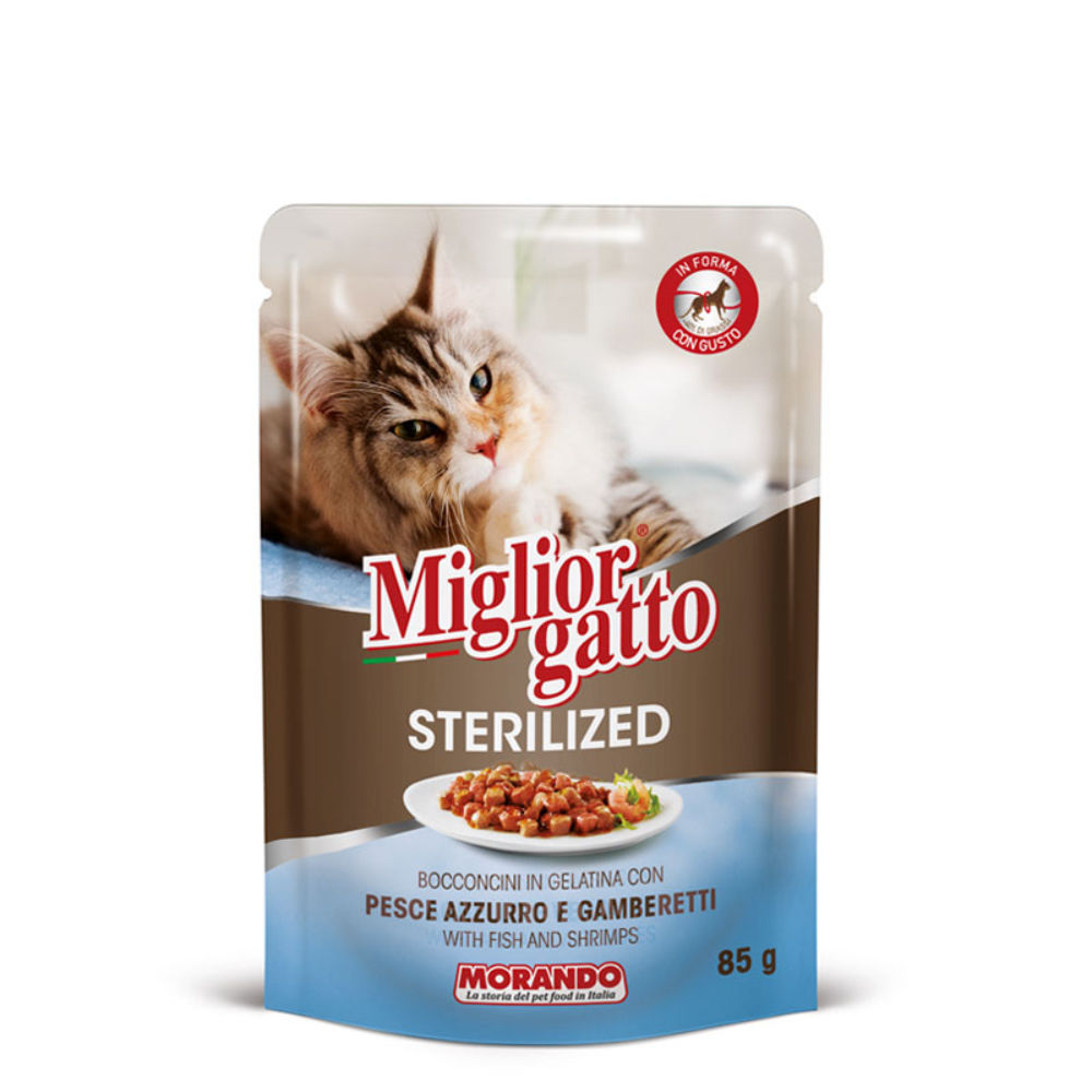 Migliorgatto Sterilized - Pesce Azzurro e Gamberetti - 85gMorando