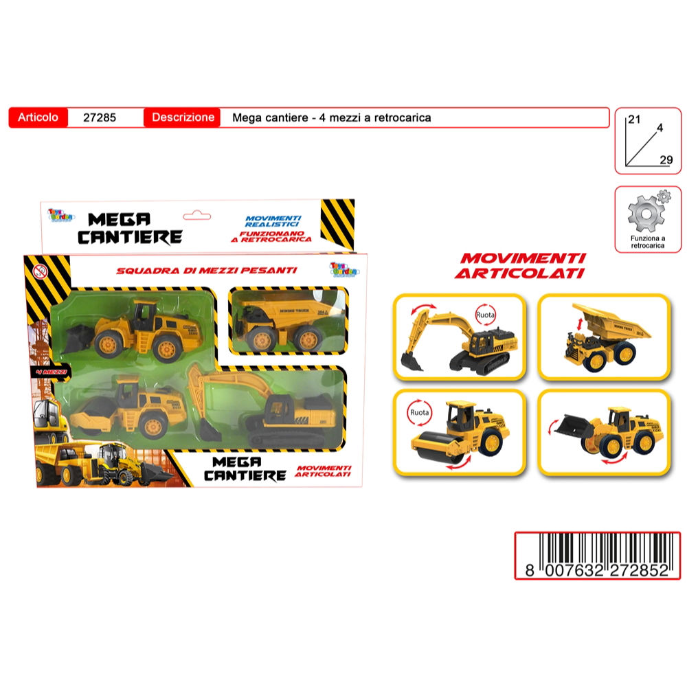 MEGA CANTIERE 4 MEZZI A RETROCARICAToys Garden