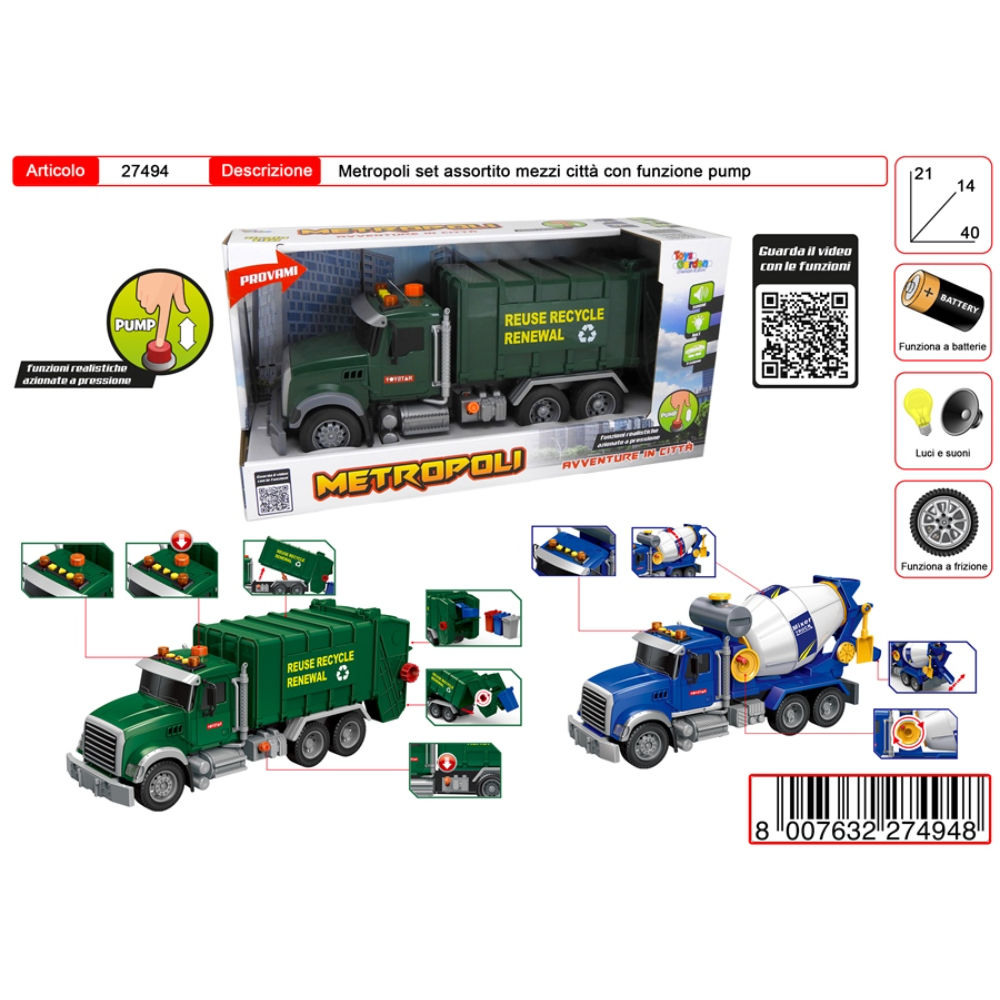METROPOLI PUMP TRUCK ECOLOGICO & BETONIERAToys Garden