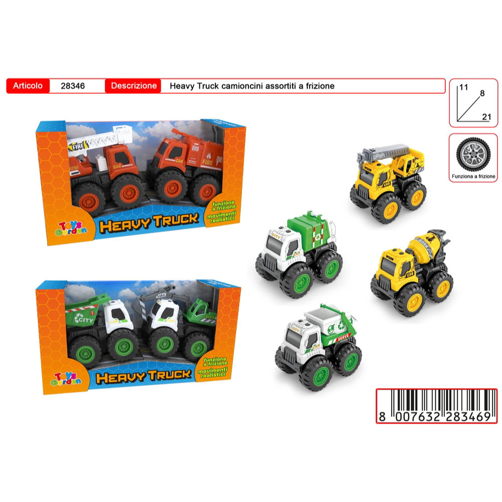 HEAVY TRUCK MEZZI DA LAVORO A FRIZIONE 2PZToys Garden