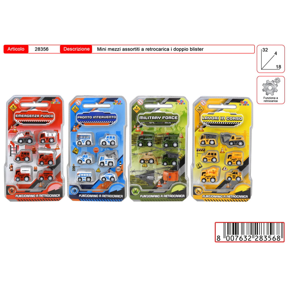 MINI MEZZI A RETRCARICA ASSORTITI 6PZToys Garden