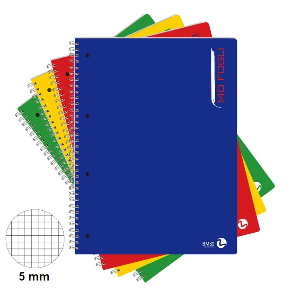 BM QUADERNO SPIRALATO A4 FORATI 140FG QUADRETTI 5MMBm Be More
