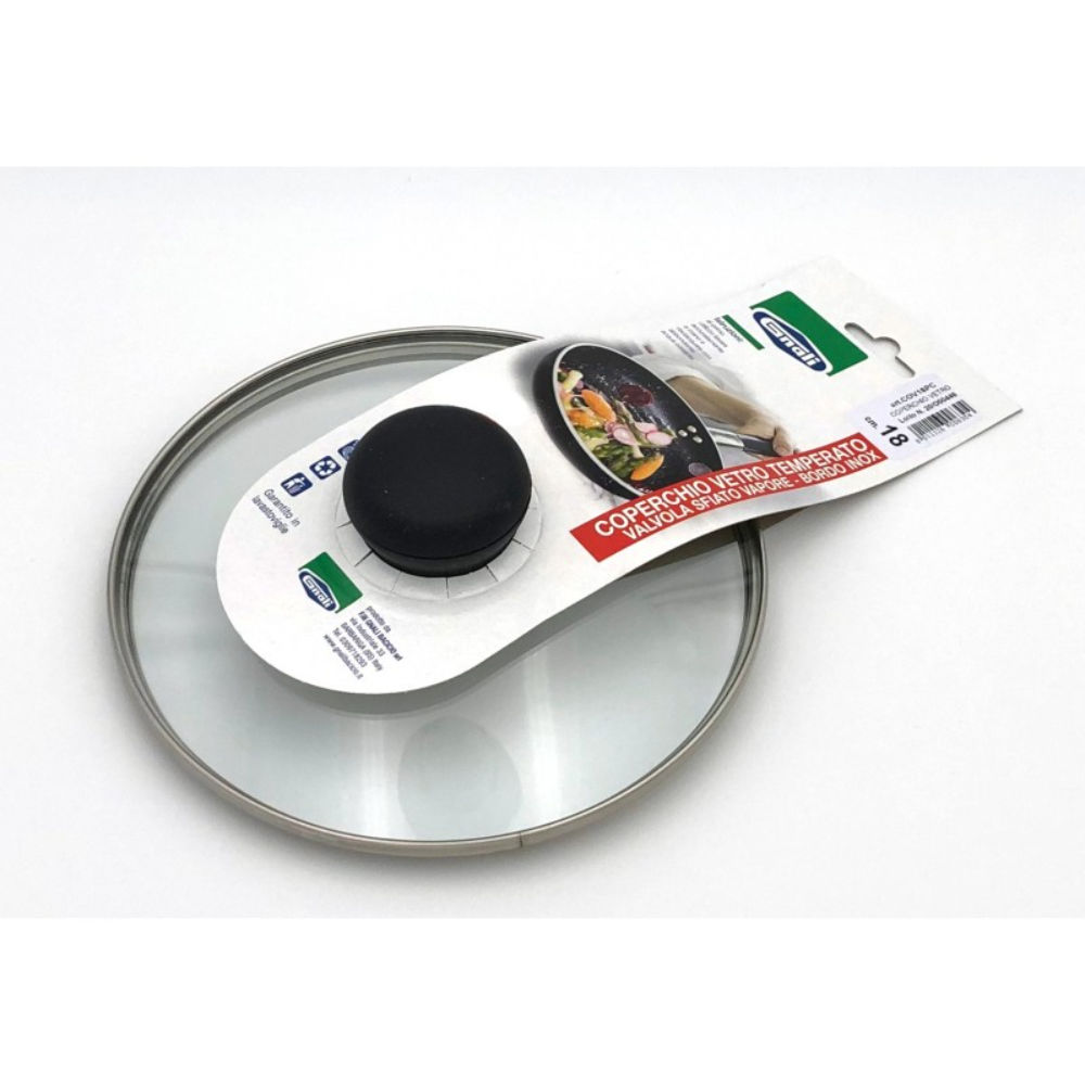 COPERCHIO VETRO TEMPERATO CM18BORDO INOX E SFIATO VAPORE C/CGnali