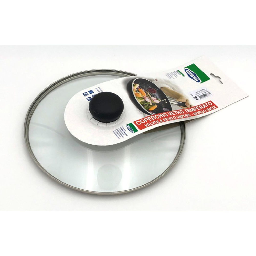 COPERCHIO VETRO TEMPERATO CM24BORDO INOX E SFIATO VAPORE C/CGnali