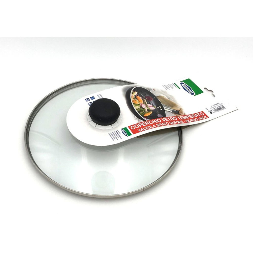 COPERCHIO VETRO TEMPERATO CM26BORDO INOX E SFIATO VAPORE C/CGnali