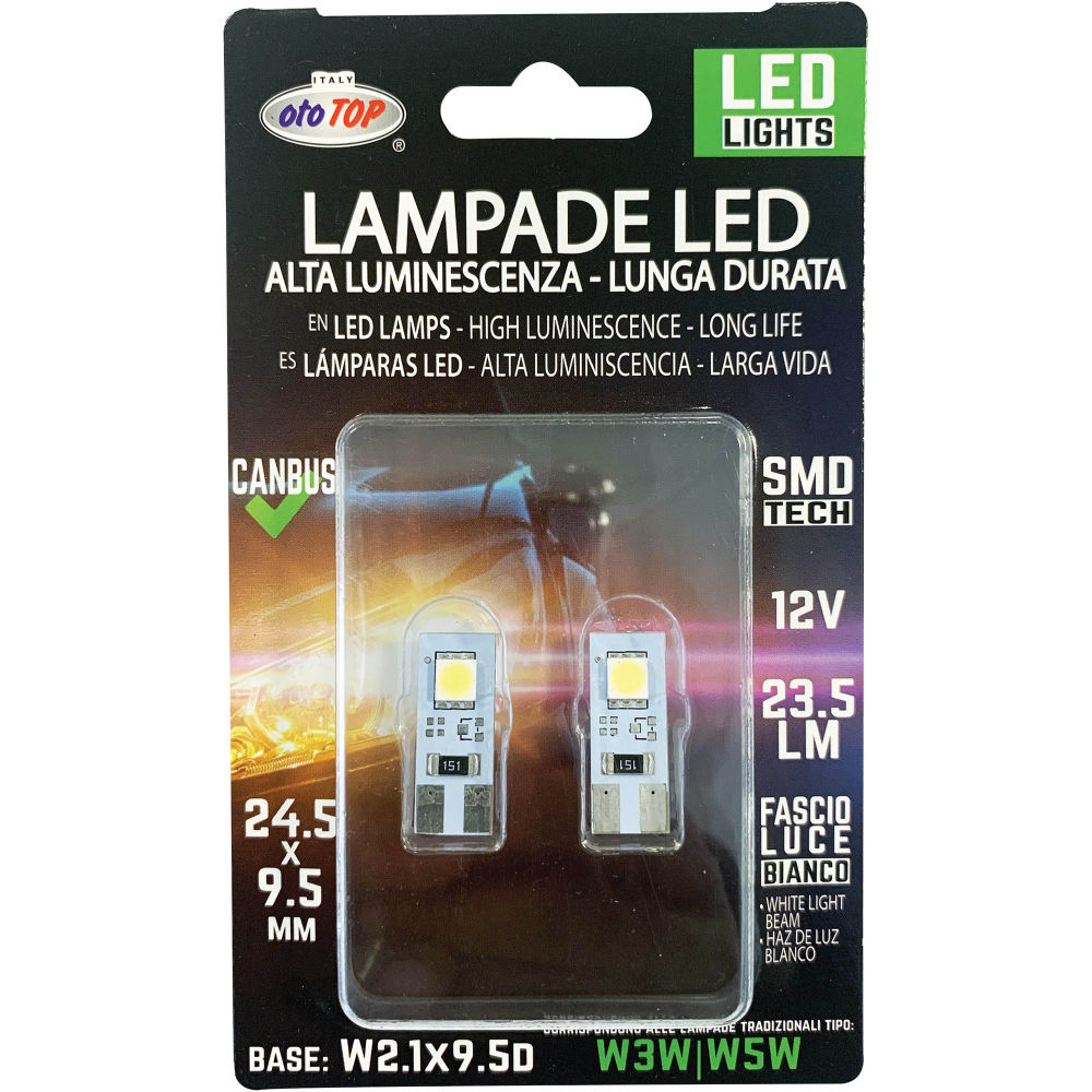 Lampadina LED 12V W2.1x9.5D - Canbus 2 LED - Bianca 2pzOto Top