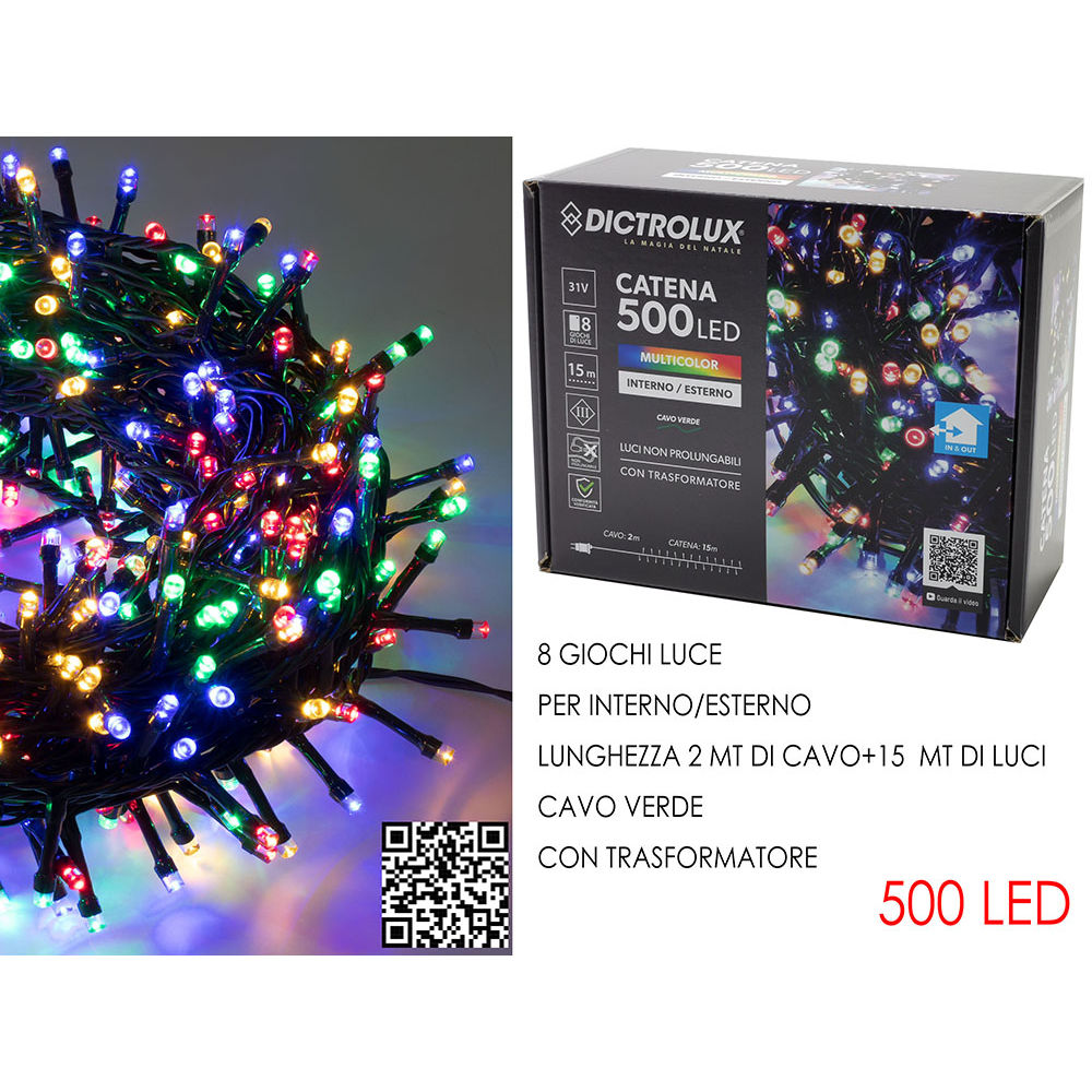 Catena Verde 500 LED Multicolor - Esterno 15mDictrolux