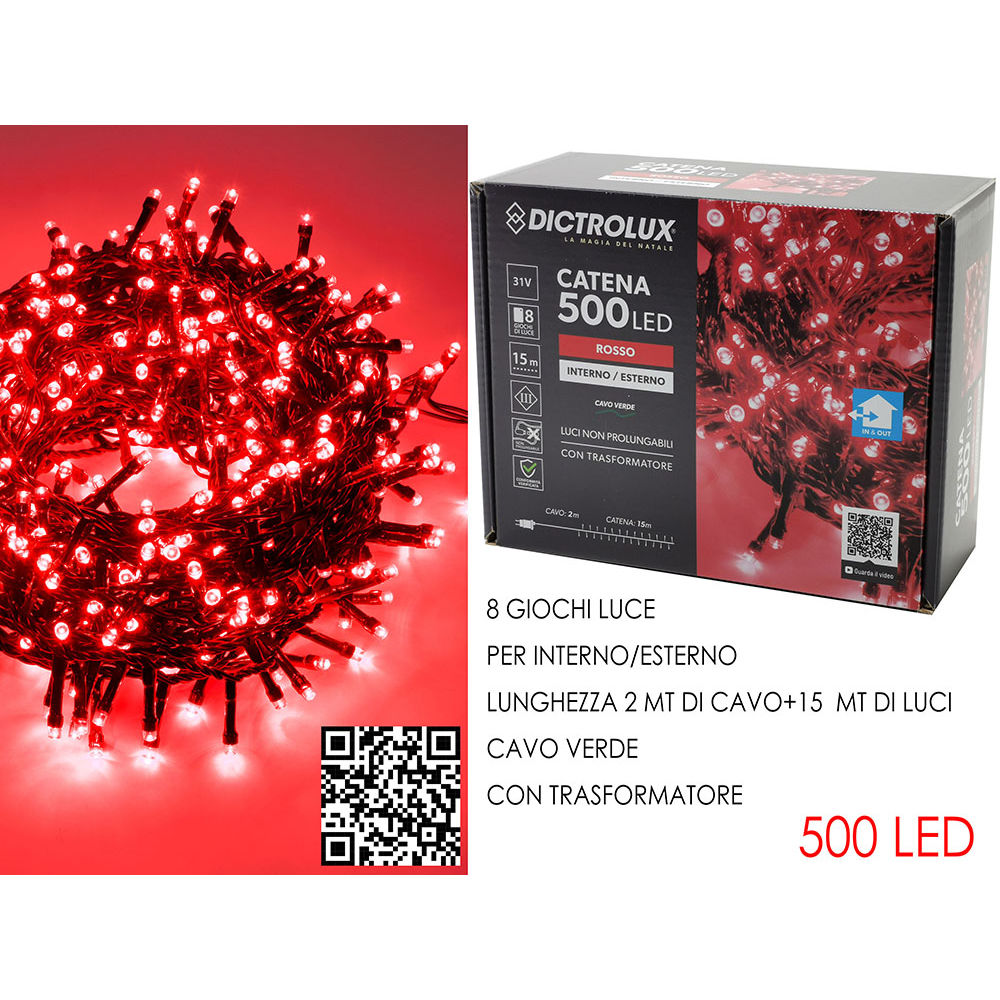 Catena Verde 500 LED Rosso - Esterno 15mDictrolux