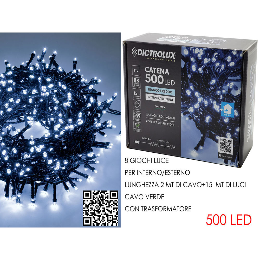 Catena Verde 500 LED Bianco Freddo - Esterno 15mDictrolux