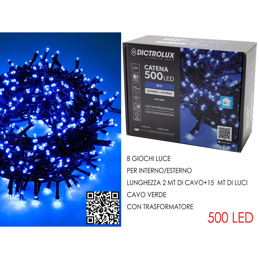 Catena Verde 500 LED Blu - Esterno 15mDictrolux