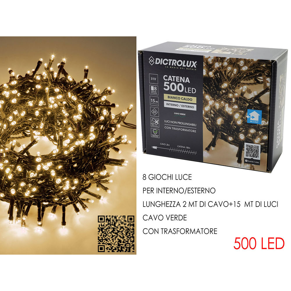 Catena Verde 500 LED Bianco Caldo - Esterno 15mDictrolux