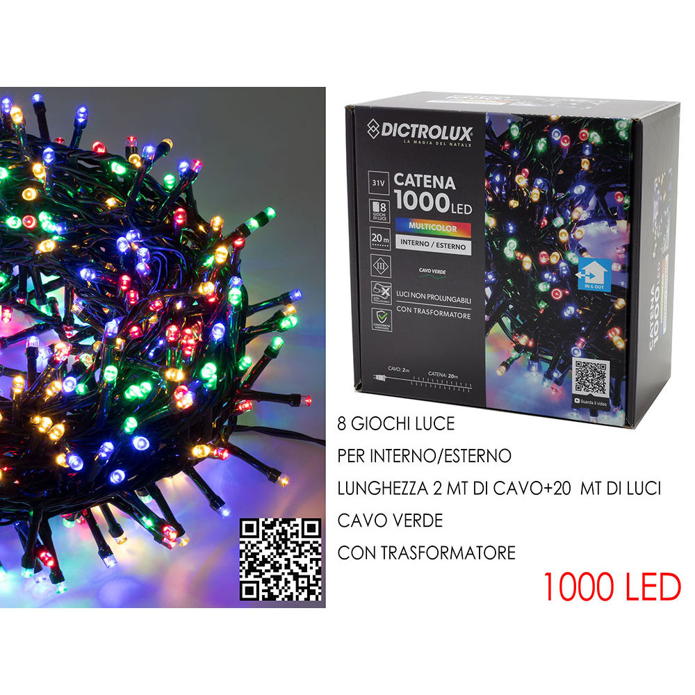 Catena Verde 1000 LED Multicolor - Esterno 20mDictrolux