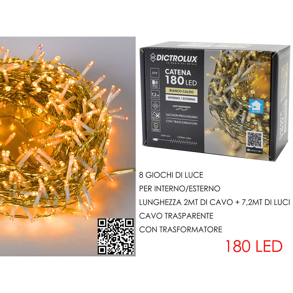 Catena Trasparente 180 LED Bianco Caldo - Esterno 7,2mDictrolux