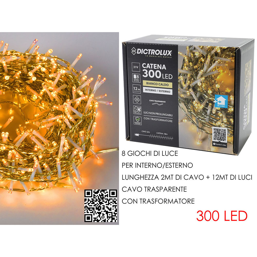 Catena Trasparente 300 LED Bianco Caldo - Esterno 12mDictrolux