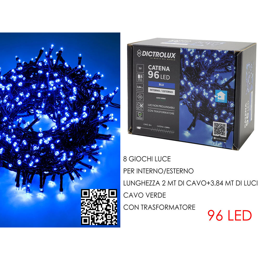 Catena Verde 96 LED Blu - Esterno 3,84mDictrolux