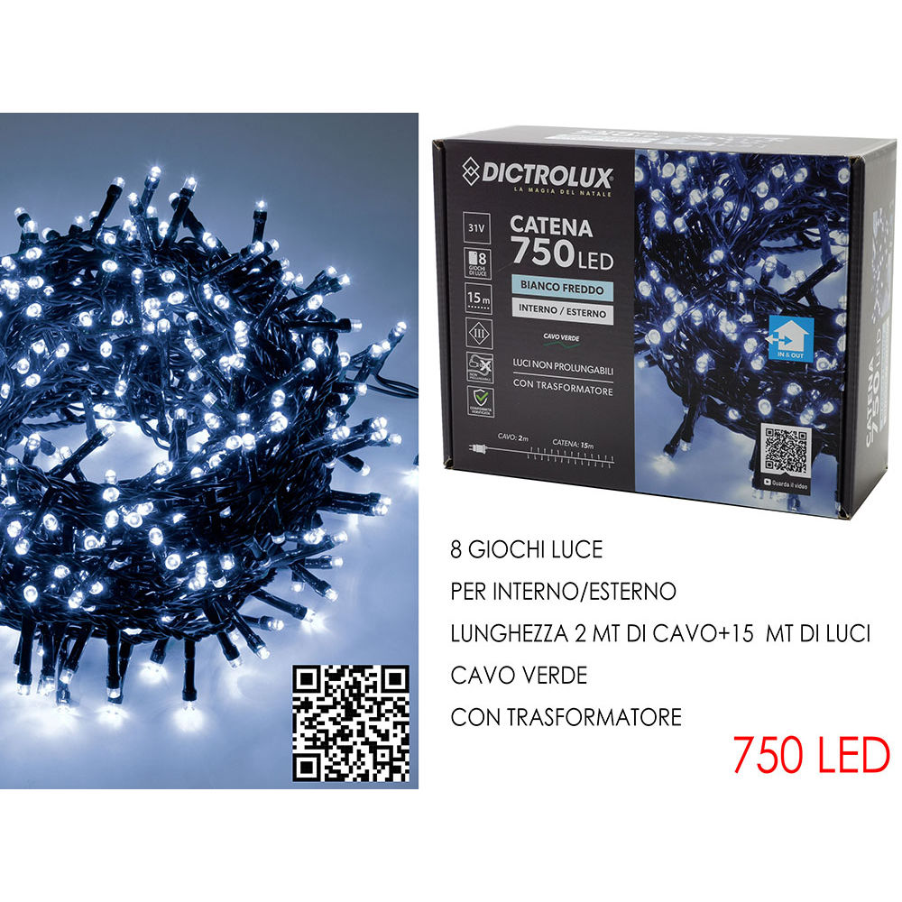 Catena Verde 750 LED Bianco Freddo - Esterno 15mDictrolux