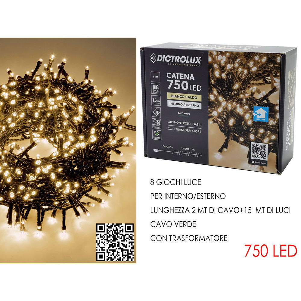 Catena Verde 750 LED Bianco Caldo - Esterno 15mDictrolux