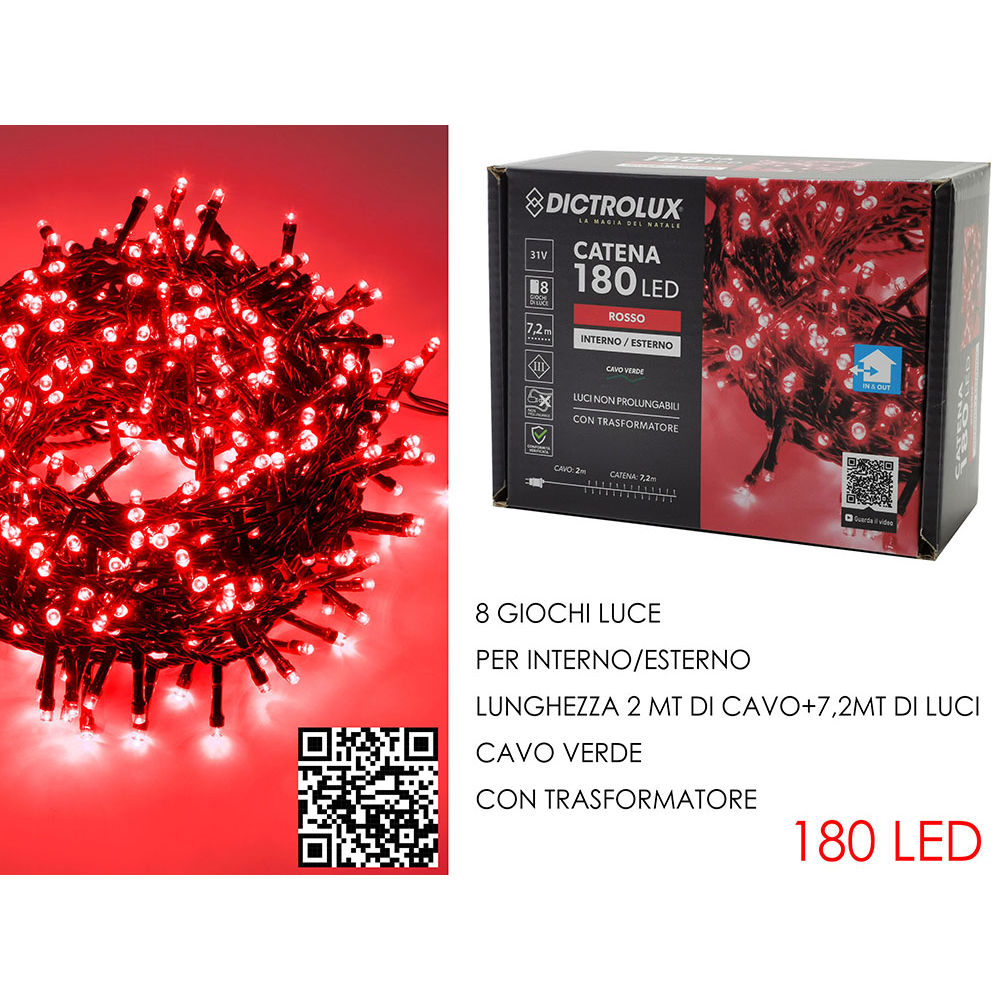Catena Verde 180 LED Rosso - Esterno 7,2mDictrolux