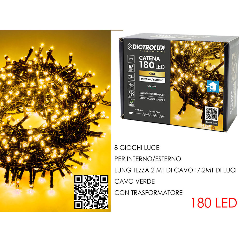Catena Verde 180 LED Oro - Esterno 7,2mDictrolux