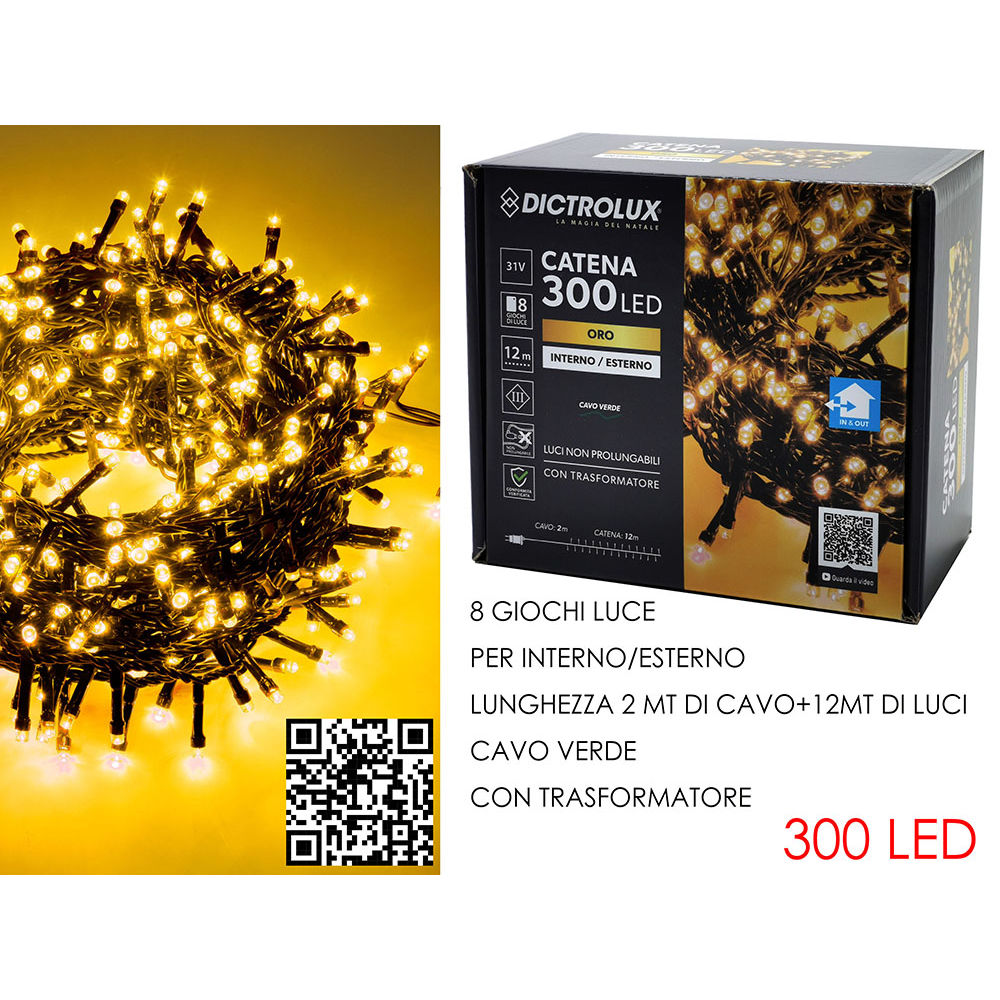 Catena Verde 300 LED Oro - Esterno 12mDictrolux