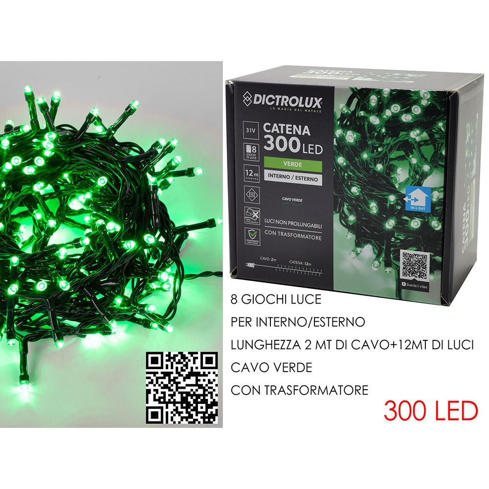 Catena Verde 300 LED Verde - Esterno 12mDictrolux