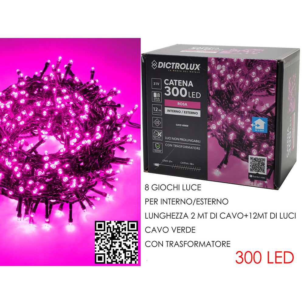 Catena Verde 300 LED Rosa - Esterno 12mDictrolux